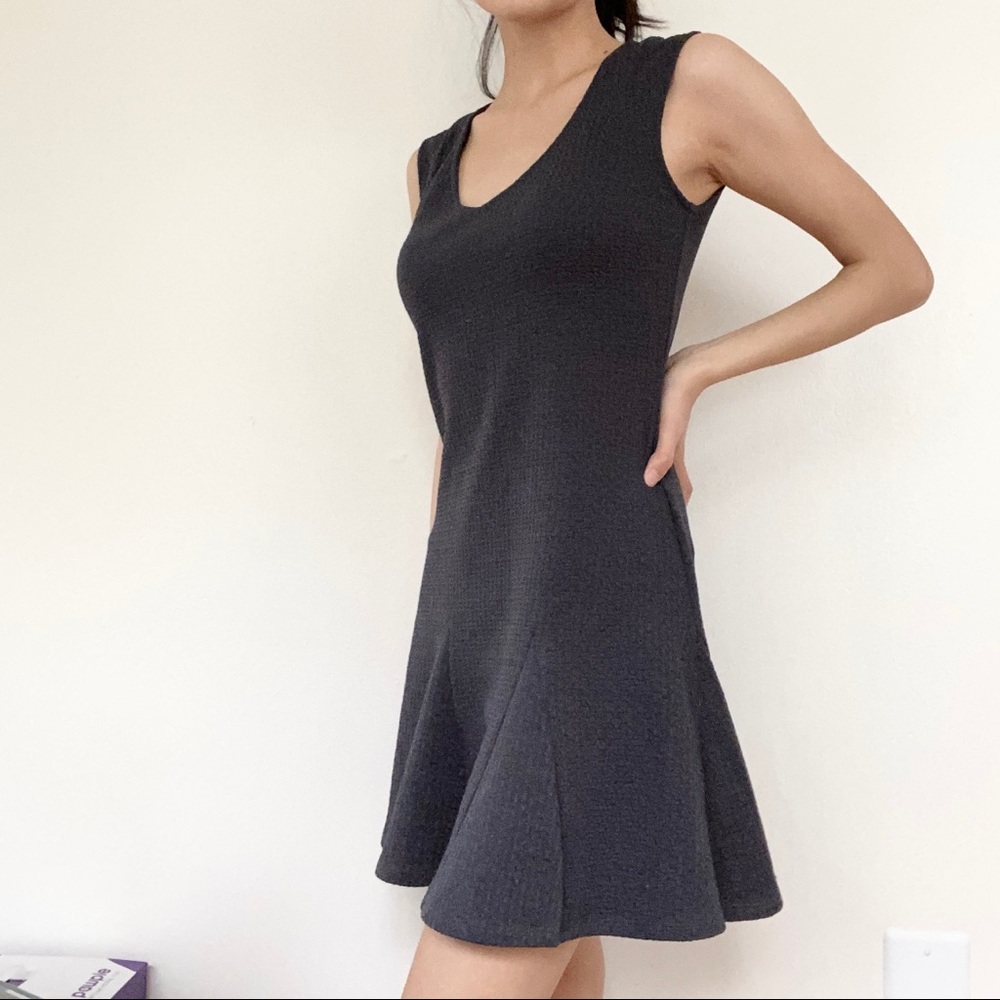 Gray Fit & Flare V-Neck Dress